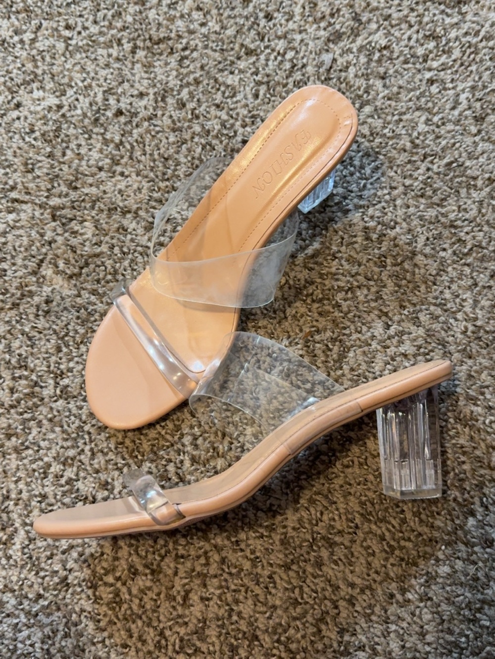 Clear Strap Nude Block Heel Sandals